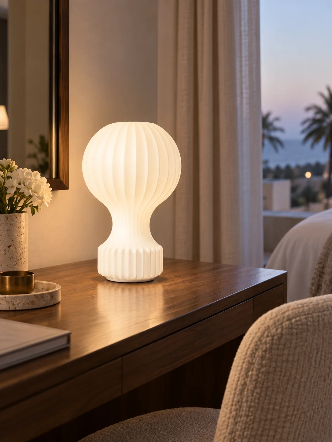 Pale ribbed table light in catalogue